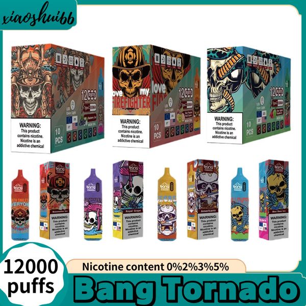 Originele Bang Tornado 12000 trekjes wegwerp elektronische sigaret entry kit 12K grote vaporizer wegwerp Vape netwerk spoel LED-licht oplaadbare batterij 0% 2% 3% 5%