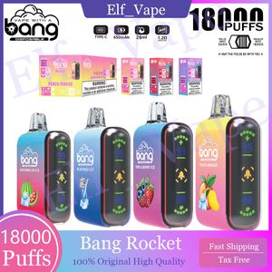 Bang cohete original 18000 bocanadas de vaporinas desechables Puff 18k Vape Pen Bang 26ml Cartuchos precargados Pod 650 mAh Kit de color de luz LED de batería recargable