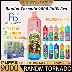 Original RandM Tornado 9000 Pro avec affichage numérique Puff 9K Bobine de maille de vape jetable Cigarettes électroniques rechargeables 0% 2% 3% 5% Vaper Fumot Vapes Pen 52 Saveurs en stock 12k 15k