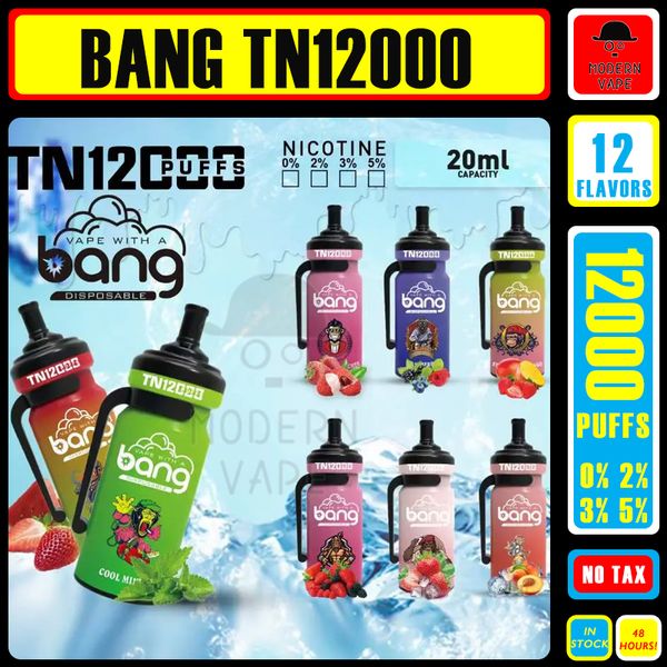 Puff 12k Original Bang King TN 12000 Puff Vape E-cigarettes jetables 20 ml Pod prérempli Bobine de maille 600 mAh Batterie rechargeable Vaper 0% 2% 3% 5% Stylo 12 saveurs en stock