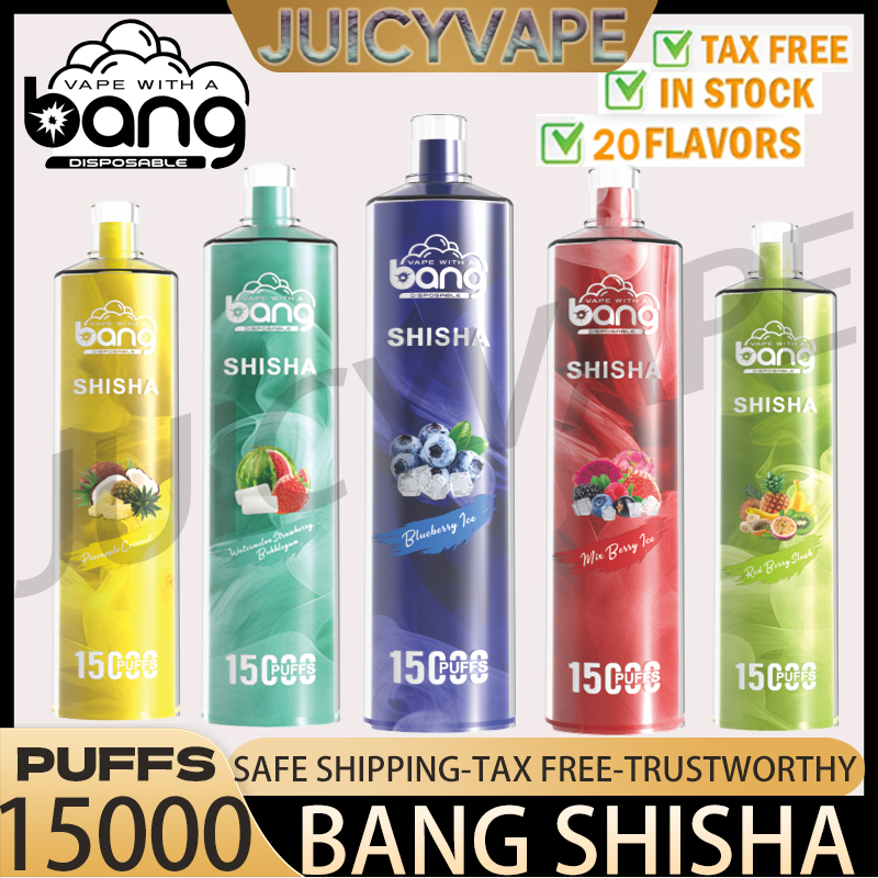 Original bang shisha 15000 puffs engångsvapspenna puff 15k vape 0% 2% 3% 5% nivå 15 ml förfyllda patroner pod 600 mAh laddningsbart batteri 20 Flaovrs 9k 12k 18K 20K 20K 20K