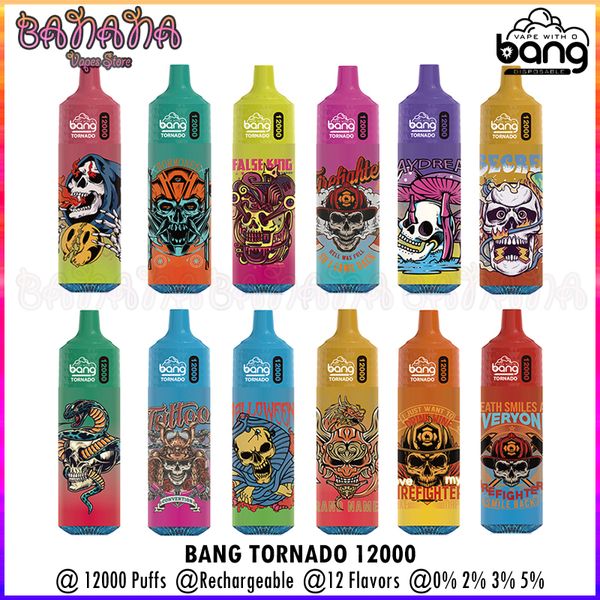 Bang Box Puff 12k E Cigarettes Tornado 12000 Puffes Big Vaporizers Disposables Vape Mesh Coil LED LED Batterie rechargeable 0% 2% 3% 5%