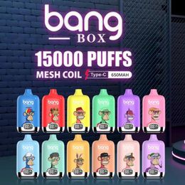 Original Bang Box 15000 Puff 15000 Vapes jetables Pen Puff 15K Affichage numérique Chargeur jetable de type C Vape 650mAh Batterie 23 ml Pods préremplis Bang King 15000