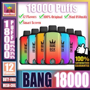 Originele Bang BOX 18000 18K Bladerdeeg 18000 18K Oplaadbaar Smart Screen Wegwerp Vape Pen E-sigaret Dual Mesh Coil 26ml Voorgevulde 850mAh Batterij VS 20000 20K Bladerdeeg