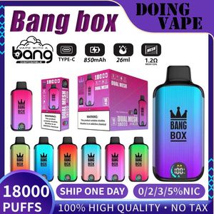 Originele knalbox 18000 Puff Wegbare Puff 18000 Vapes Pen 26 ml Bang Vape 18000 E Sigaret met dubbele gaasverdamper oplaad Mesh Coil Vape Kit Schip op een dag