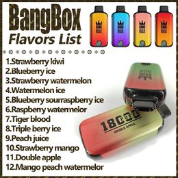 Originele Bang box 18000 Bladerdeeg Vape Wegwerp E-sigaretten Bladerdeeg 18k 26ml Voorgevulde Pod Mesh Coil 850mAh Oplaadbare batterij 0% 2% 3% 5% Pen 12 smaken op voorraad