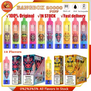 Box Bang Bang 20000 Puffs Vape jetable avec affichage numérique Pouffle 20k Rechargeable E Cigarettes Double Mesh Coil 0% 2% 3% 5% 12 Couleurs Crownbar 8K Al Fakher 15K 12K 18K