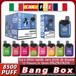 BOX Bang d'origine 8500 Cigarette électronique jetable 0% 2% 3% 5% Concentration 12 saveurs 18 ml 550mAh Batterie Pod Mesh Mesh Bobine E-cigarette stylo Europe libre libre