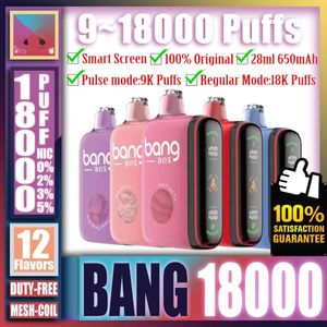 Original Bang Box 9000 9K Puff 9000 9K Pantalla inteligente recargable Vape Pen E Cigarrillo Bobina de malla 28 ml Precargado 650 mAh Batería 18000 18 K