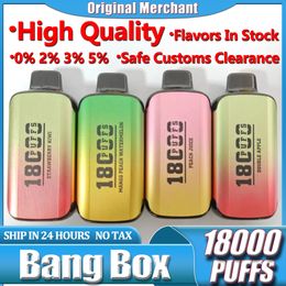 Original Bang Box Puff 18000 E Kit de cigarettes Elf Box 18K Puffs Jetable Vape Pen Mesh Bobine Rechargeable 850mAh Batterie Vapeurs 0% 2% 3% 5% 12 Couleurs Vaporisateurs DUAL MESH