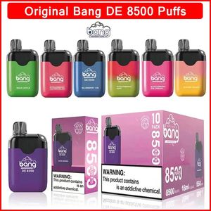 Original Bang DE8500 cigarette électronique jetable 8500 bouffées Vape Pen 18 ml cartouche de dosettes pré-remplies 550 mAh batterie rechargeable avec kit de vaporisateur à bobine de maille de type C