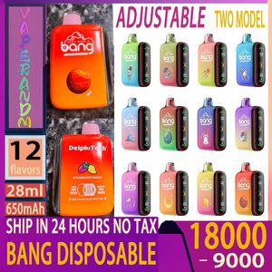 original bang jetable 9000 bouffées à 18000 bouffées ensemble grand vaporisateur e-cigarette bobine nette lampe LED batterie rechargeable deux modèles 9k bouffées 18k bouffées vaper avec lanière