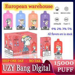 Europa Warehouse Uzy Randm Digital Box 15000 Puffs Vape 15k cigarrillos electrónicos desechables 23 ml de malla de malla pre-llena bobina 650mAh Batería recargable Vs Bang King Fumot