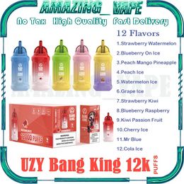Original UZY Bang King 12000 Puff Bars Desechable Vape Pen E Cigarrillos 23ml Pods precargados Cartucho 650mAh Batería recargable 20 sabores Puffs 12K