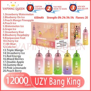 UZY Bang King 12000 Puff Одноразовая электронная сигарета 0% 2% 3% 5% Испаритель Аккумуляторная батарея 650 мАч 20 вкусов Vape Pen Stick UZY 12k Puffs