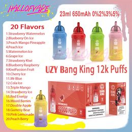 Original UZY Bang King 12000 Puff E Cigarettes 23 ml Bobine de maille pré-remplie 0% 2% 3% 5% Niveau 650mAh batterie rechargeable jetable Vape Pen Puffs 12k