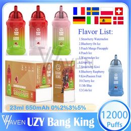 Originele UZY Bang King 12000 Rookwolken Bars Wegwerp Vape Pen E-sigaretten 23ml Voorgevulde Pods Cartridge 650mAh Oplaadbare Batterij Rookwolken 12K