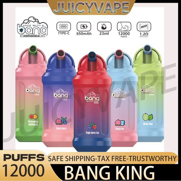 Original Bang King 12000 bocanadas Vapes desechables Pen 12k e Cigarrillo 0% 2% 3% 5% Nivel Vaporizador 650 mays Bobina de malla recargable 23 ml POD PREPLADO 20 FLAOVRS 9K Bangking Vape