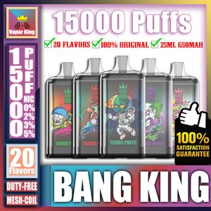 Original Bang King 15000 15K Puff 15000 15K Recargable Vape Pen E Cigarrillo Bobina de malla 25 ml Precargado 650 mAh Batería Caja de cristal 2024 Vape más popular