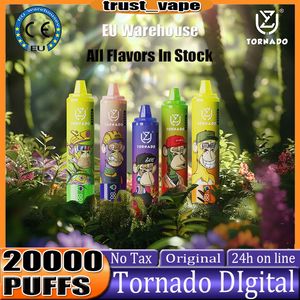 Originele Uzy Digital Tornado 20000 Europe Warehouse Puff 20K Puff 20000 Type-C laden 25 ml voorgevulde POD wegwerp E Sigaretten met batterij 12 Smaken 0% 2% 3% 5% VAPE