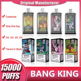 Originele Bang King 15000 Bladerdeeg Wegwerp E-sigaretten 1,0 ohm Mesh Coil 23ml Pod Batterij Oplaadbare elektronische sigaretten Bladerdeeg 15K 0% 2% 3% 5% Vape Pen Kit Aanpasbaar