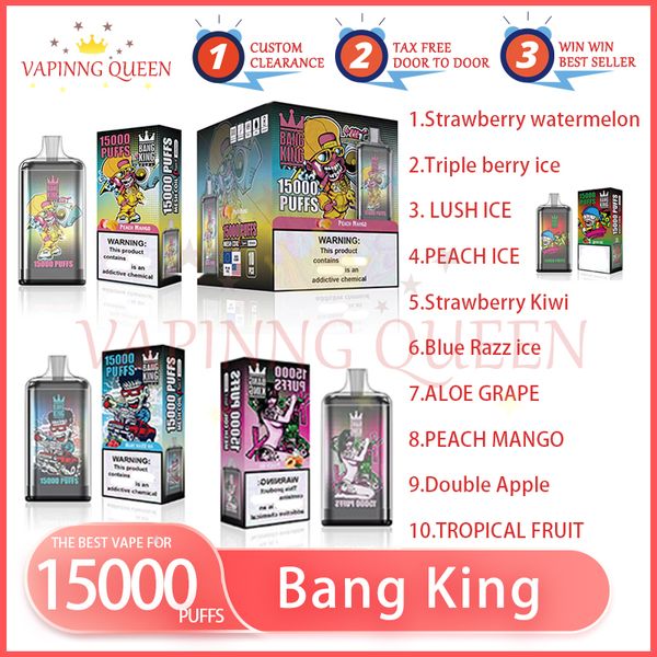 Original Bang King 15000 Puff jetables E cigarettes 1.0ohm Mesh Coil 25ml Pod batterie rechargeable électronique Cigs Puff 14K 0% 2% 3% 5% barre de vape jetable