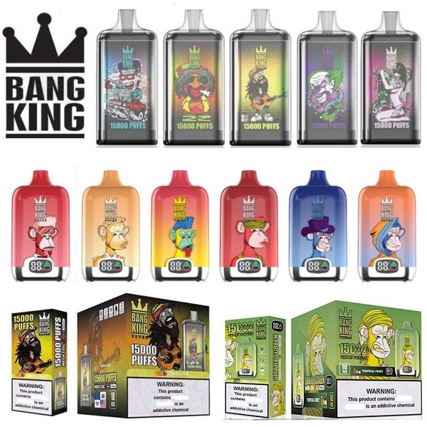 Original Bang King 15000 Puffs Vape jetable numérique 25 ml prérempli 20 saveurs 15K Desechable E Cigarette Bang King Pod Dispositif Batterie Indicateur de liquide