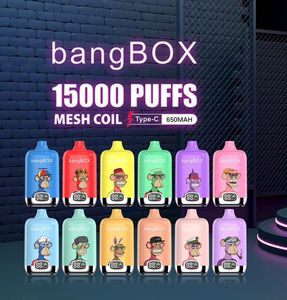 Bangbox original 15000 bocanadas digitales 15k Box de vape desechable 15000 bocanadas de malla recargable 0% 2% 3% 5% 10 sabores con pantalla inteligente