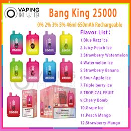 Bobine Bang King 25000 Puffle à cigarette électronique jetable bobine rechargeable 650mAh Vapers de batterie 0% 2% 3% 5% Niveau 46 ml Pod préfabillé 15k Puffs Vape Pen