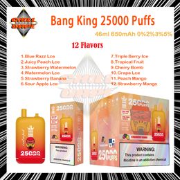 Bang King d'origine 25000 Puffle D jetable E Cigarettes Mesh Coil 46 ML POD 650 MAH Batterie rechargeable Puff 25K 0% 2% 3% 5% Couleurs Vaporisateurs