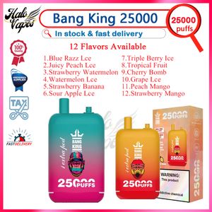 Bang King d'origine 25000 Puffle Elable E cigarettes 0% 2% 3% 5% Mesh Bobine 20 ml POD 650mAh Batterie rechargeable 12 saveurs en bouffée de stock 25k stylo de vape