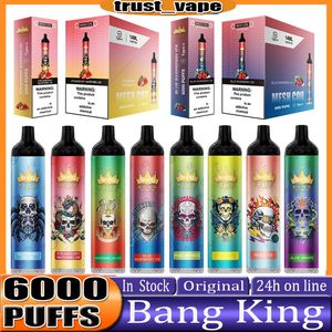 Original Bang King 6000 Puffs Jetable E Cigarette Dispositif Pod Kit 850mAh Batterie Rechargeable Préremplie 14ml Cartouche De Bobine Vape Stick Pen