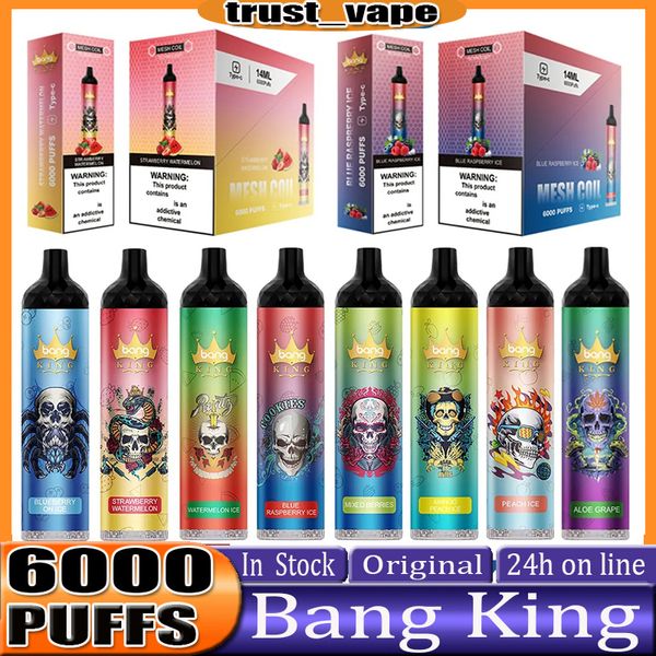 Original Bang King 6000 Puffs Jetable E Cigarette Dispositif Pod Kit 850mAh Batterie Rechargeable Préremplie 14ml Cartouche De Bobine Vape Stick Pen