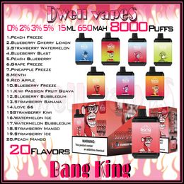 Original Bang King 8000 Puff Vape desechable 8K Puffs E Cigarrillos Vaper 650mAh Dispositivo de batería recargable 15ml Cartucho Pod Bar 0% 2% 3% 5% Nivel 20 Kit de sabor Envío rápido