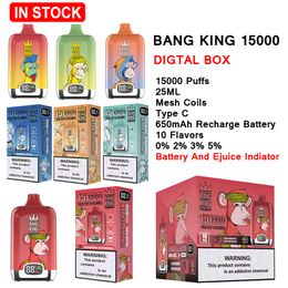 Originele Bang King Box 15000 15K Rookwolken Wegwerpvape 650mAh Type-C Opladen 25ml Voorgevulde pod met batterij en Ejuice Indiator 10 smaken 0% 2% 5% E-sigaretten