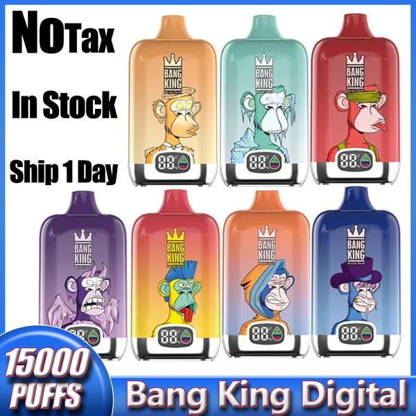 Original Bang King Digital 15000 15k Puff 15000 15K Cargo de pantalla LED recargable Pantalla desechable E CIRCATES CAJA CAJA MESH VAPE PEN con 25 ml 650mAh 12000 12K