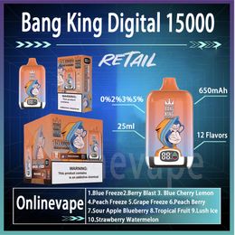 Kit original de dispositif de cigarette de bouffée d'écran intelligent de Bang King Digital 15000 650mAh batterie rechargeable pré-chargée 25 ml 10 saveurs Vape Pen