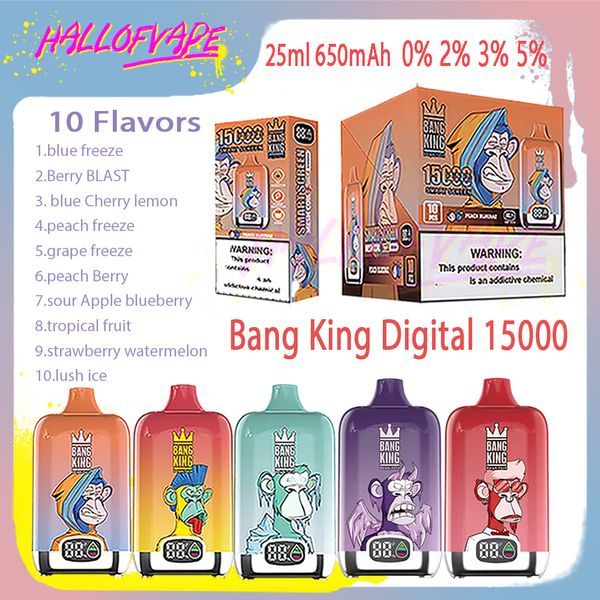 Bang King Original Digital 15000 Smart Screen Puff E Cigarettes 25 ml Mesh Coil 0% 2% 3% 5% Nive