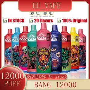 Originele Bang 12000 Puffs Puff 12k Wegwerp E Sigaretten Vape 0% 2% 3% 5% 20 ml Voorgevulde Pod Mesh Mesh Coil 650 MAH Oplaadbare batterijpen Vaper Device Bang Doos 12K Puff 12000