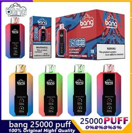 Bang 25000 Puffs Vape Vape Electronic Cigarettes LCD Sreen 0% 2% 3% 5% 30 ml Pod préfabillé Double Mesh 650mAh Dispositif rechargeable Puff 25k 15000 18000 20000