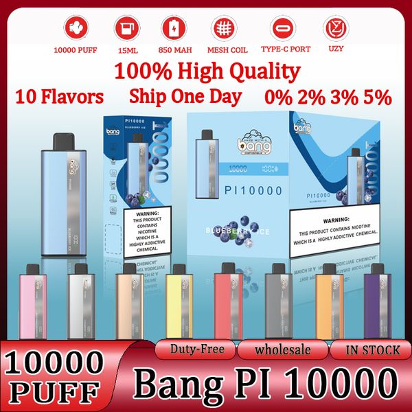 Original BANG PI10000 Puff Bnag 10000 10k Puff Cigarrillo electrónico desechable Hit Bar 10k Vape Pen 15ml 850mah Bobina de malla recargable 10 sabores 0% 2% 3% 5% Bang vape 10000