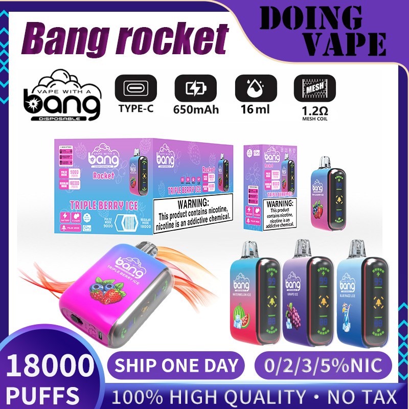 Oryginalny Bang Rocket 18000 Puff Ujeżdżalnia Zestaw Vape Bang Box Dual Tryb Puffs 18K ładowalne cewki E-papierosy 0% 2% 3% 5% Vaper 18000 12 Smaki Puff 24-godzinna przesyłka 24-godzinna wysyłka