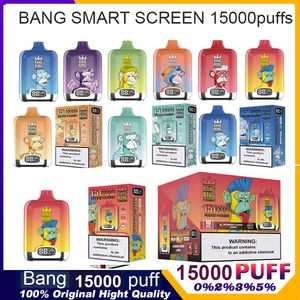 Originele BANG SMART king 15000puffs Smart Screen Puff Wegwerp E-sigaretten Mesh Coil 25ml Pod 650 mAh Oplaadbare batterij Puff 15K 0% 2% 3% 5% Vape Pen bang