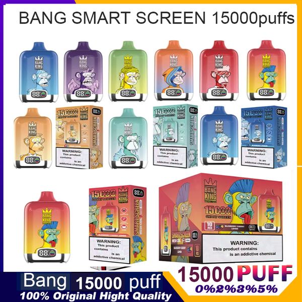 Original BANG SMART King 15000bouffées d'écran intelligent Puff jetables E cigarettes bobine de maille 25 ml Pod 650 mAh batterie rechargeable Puff 15K 0% 2% 3% 5% Vape Pen Bang