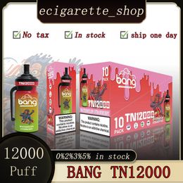 Original Bang TN12000 Puff Vape E-cigarettes jetables 12k Puff 20 ml Bobine de maille pré-remplie 600 mAh Batterie rechargeable 0% 2% 3% 5% Stylo 12 saveurs en stock Bouteille de sport