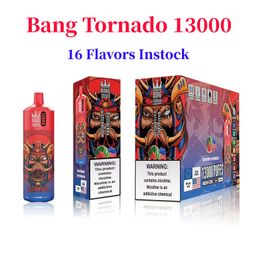 Original Bang Tornado 13000 Puffs Desechables E Cigarrillos Puff 13k 0% 2% 5% 23ml Pod precargado Bobina de malla 650mah Batería recargable Pluma 20ml Kit de caja de cartucho precargado