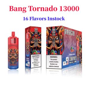 Originele Bang Tornado 13000 Rookwolken Wegwerp E-sigaretten Bladerdeeg 13k 0% 2% 5% 23ml Voorgevulde Pod Mesh Coil 650mAh Oplaadbare Batterij Pen 20ml Voorgevulde Cartridge Box Kit