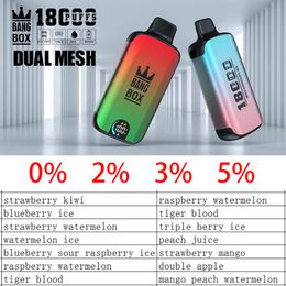 Originele bangBox18000 wegwerp-vape-pen 18Kpuffs dual mesh 26ML 12 smaken 0% 2% 3% 5% onderkant Type-C oplaadolie elektrisch digitaal scherm E-sigaretten
