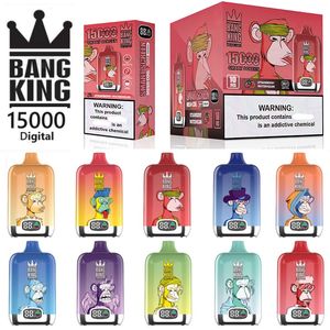 Original Bangking 15000 Puffs Vape jetable numérique Affichage d'écran intelligent 25 ml pré-rempli rechargeable Bang King 15K Deseachable E Cigarette Pod Device