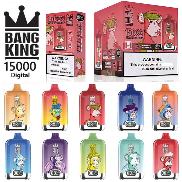 Original Bangking 15000 Puffs Vape jetable numérique Affichage d'écran intelligent 25 ml pré-rempli rechargeable Bang King 15K Deseachable E Cigarette Pod Device